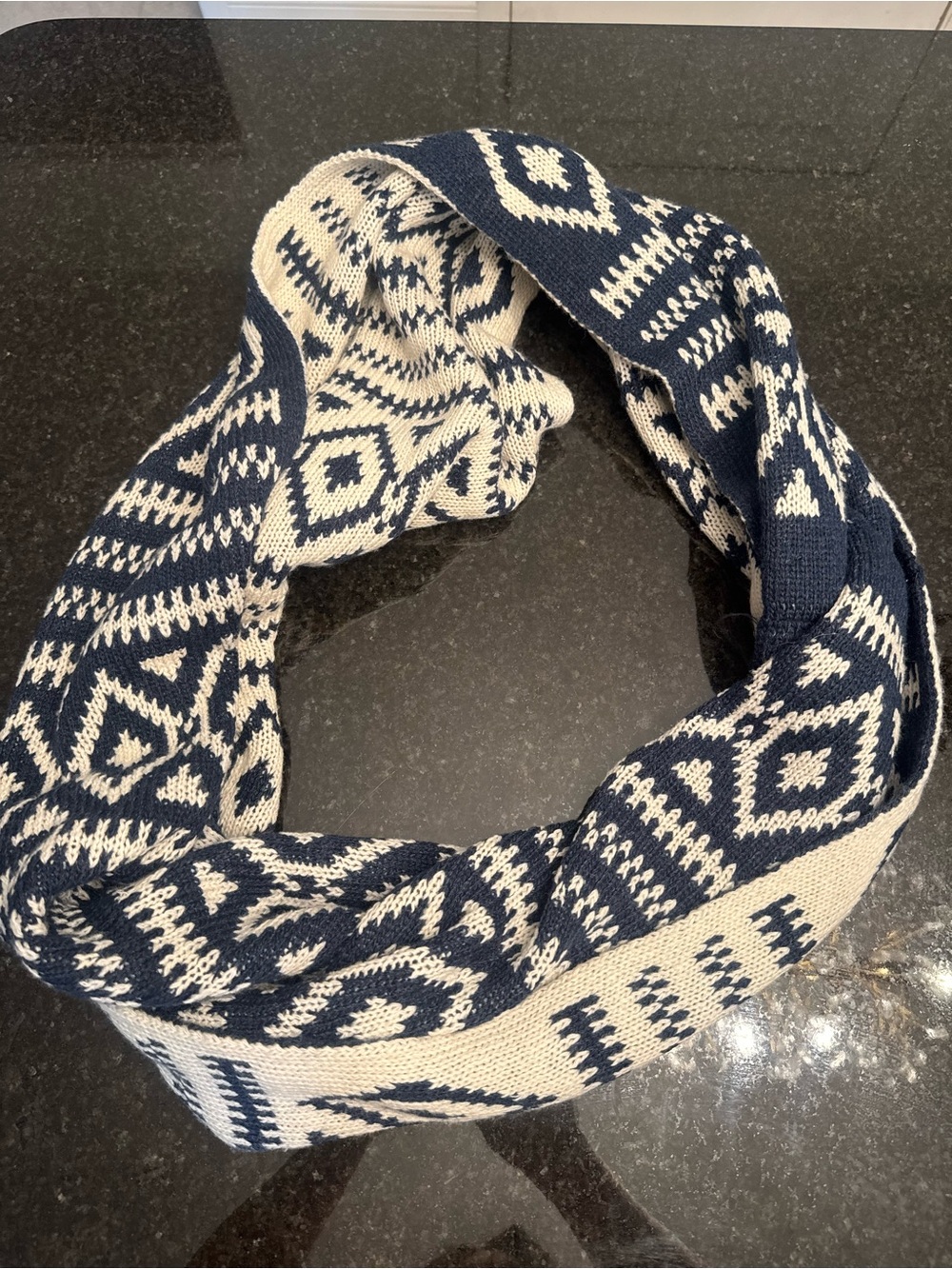 H&M Navy and Cream Patterned Knit Infinity Scarf